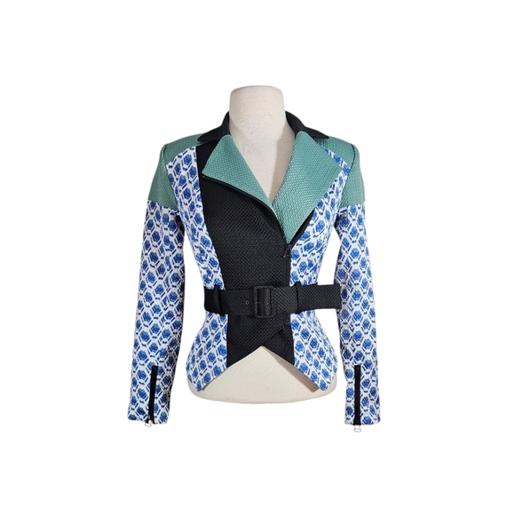 Peter Pilotto Blue Print & Colorblock Chic Blazer - Picture 1 of 7